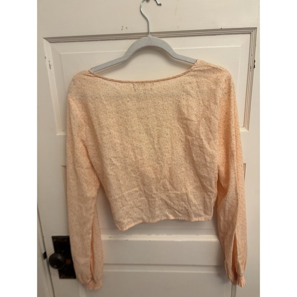 Urban Outfitters Peach Floral Twist Linen Long‎ Sleeve Crop Top Size Medium - Picture 5 of 8